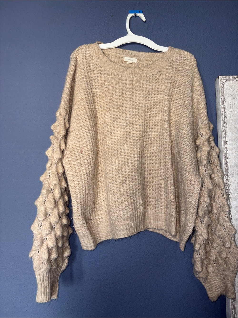 debut Beige Bubble Sleeve Crew Sweater